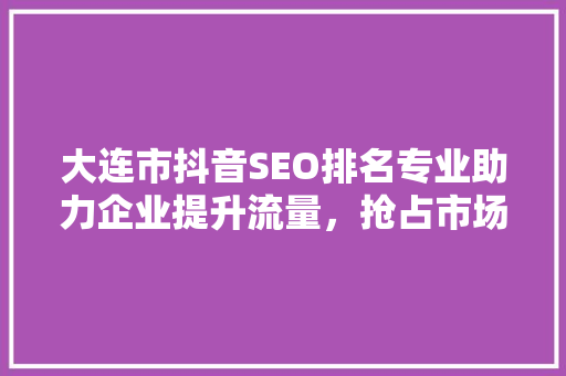 大连市抖音SEO排名专业助力企业提升流量，抢占市场先机