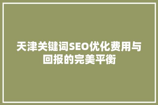 天津关键词SEO优化费用与回报的完美平衡