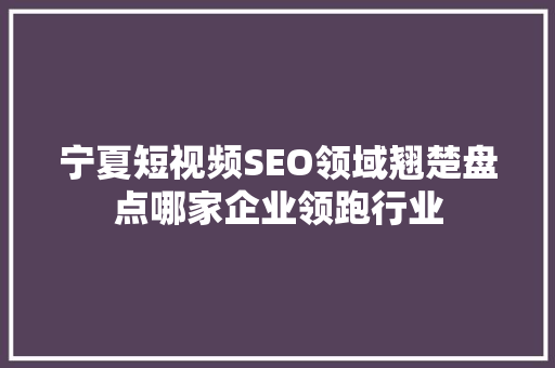 宁夏短视频SEO领域翘楚盘点哪家企业领跑行业