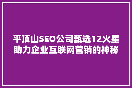 平顶山SEO公司甄选12火星助力企业互联网营销的神秘力量