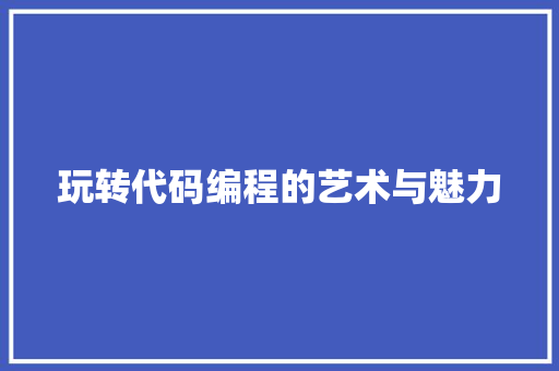 玩转代码编程的艺术与魅力