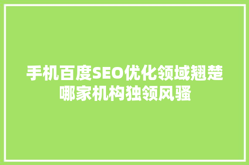 手机百度SEO优化领域翘楚哪家机构独领风骚