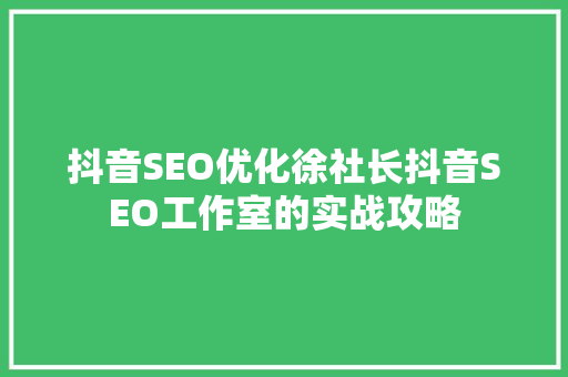 抖音SEO优化徐社长抖音SEO工作室的实战攻略