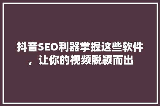 抖音SEO利器掌握这些软件，让你的视频脱颖而出