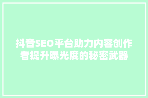 抖音SEO平台助力内容创作者提升曝光度的秘密武器