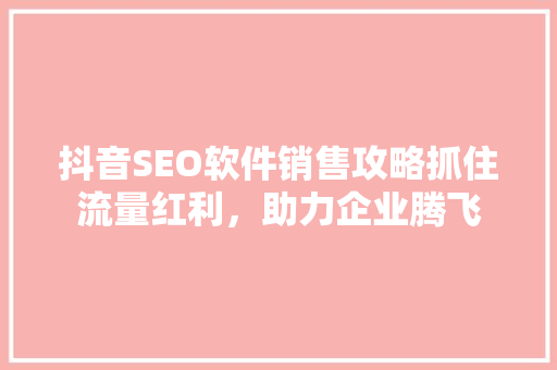 抖音SEO软件销售攻略抓住流量红利，助力企业腾飞