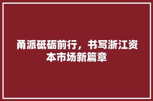 甬派砥砺前行，书写浙江资本市场新篇章