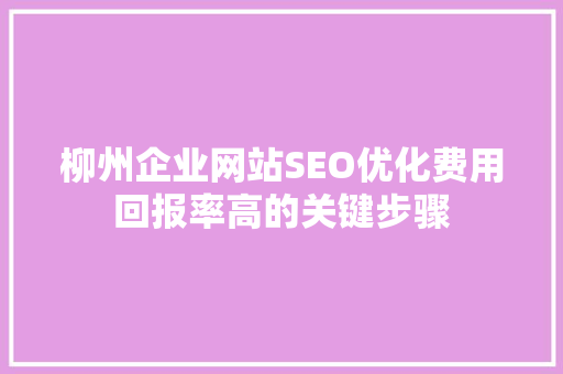 柳州企业网站SEO优化费用回报率高的关键步骤