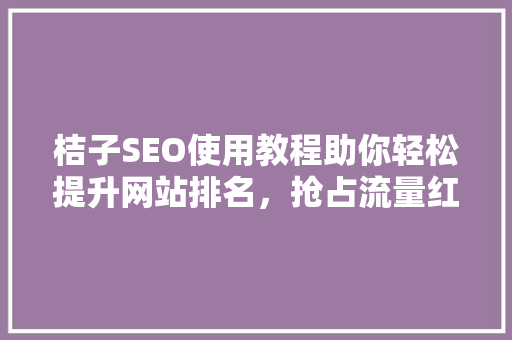 桔子SEO使用教程助你轻松提升网站排名，抢占流量红利