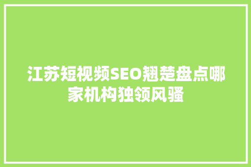 江苏短视频SEO翘楚盘点哪家机构独领风骚