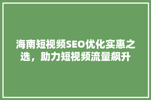 海南短视频SEO优化实惠之选，助力短视频流量飙升