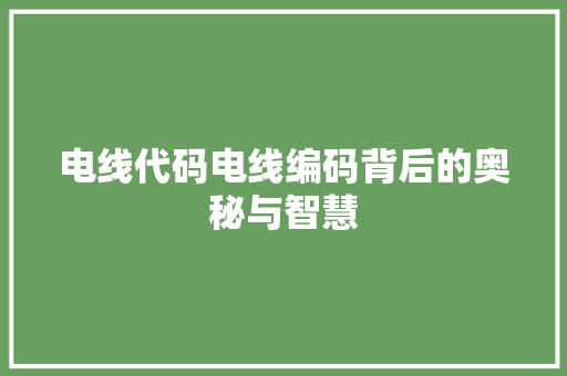 电线代码电线编码背后的奥秘与智慧