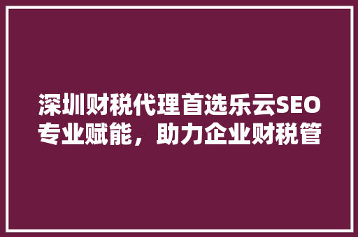 深圳财税代理首选乐云SEO专业赋能，助力企业财税管理升级