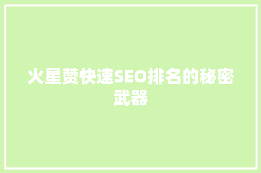 火星赞快速SEO排名的秘密武器