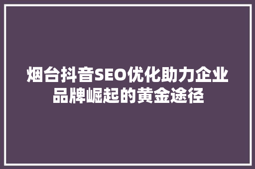 烟台抖音SEO优化助力企业品牌崛起的黄金途径