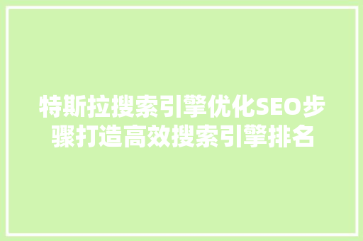 特斯拉搜索引擎优化SEO步骤打造高效搜索引擎排名