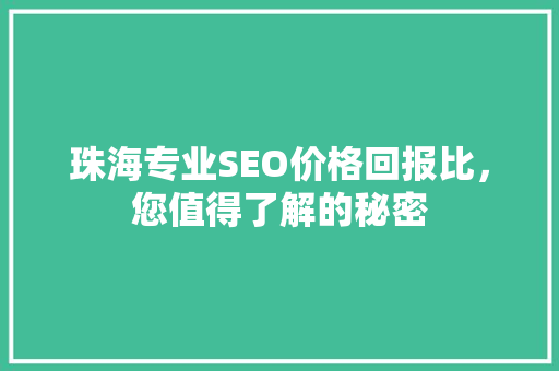 珠海专业SEO价格回报比，您值得了解的秘密