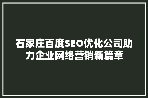 石家庄百度SEO优化公司助力企业网络营销新篇章