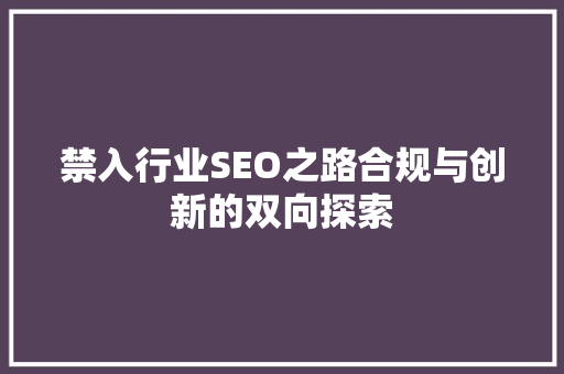 禁入行业SEO之路合规与创新的双向探索