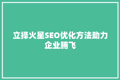 立择火星SEO优化方法助力企业腾飞