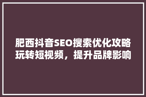 肥西抖音SEO搜索优化攻略玩转短视频，提升品牌影响力