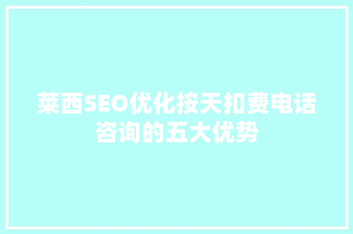 莱西SEO优化按天扣费电话咨询的五大优势