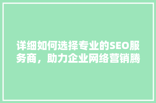 详细如何选择专业的SEO服务商，助力企业网络营销腾飞