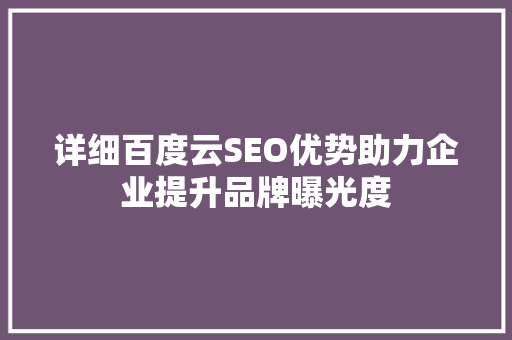 详细百度云SEO优势助力企业提升品牌曝光度