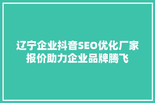 辽宁企业抖音SEO优化厂家报价助力企业品牌腾飞