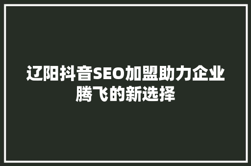 辽阳抖音SEO加盟助力企业腾飞的新选择