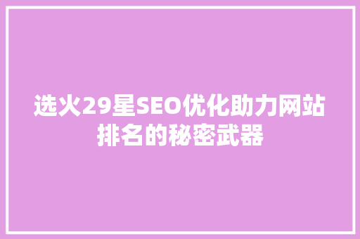 选火29星SEO优化助力网站排名的秘密武器