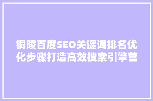 铜陵百度SEO关键词排名优化步骤打造高效搜索引擎营销方法