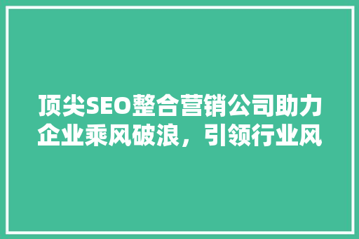 顶尖SEO整合营销公司助力企业乘风破浪，引领行业风向标