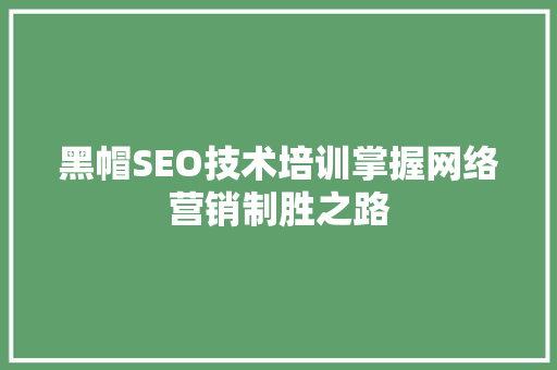 黑帽SEO技术培训掌握网络营销制胜之路