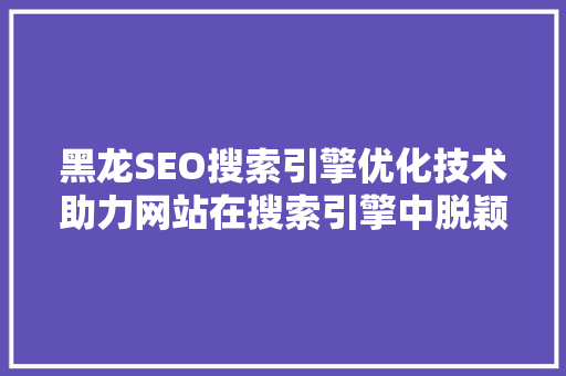 黑龙SEO搜索引擎优化技术助力网站在搜索引擎中脱颖而出