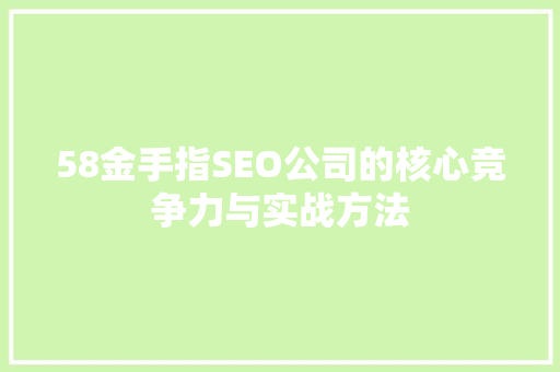 58金手指SEO公司的核心竞争力与实战方法