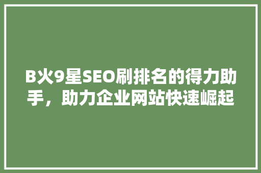 B火9星SEO刷排名的得力助手，助力企业网站快速崛起