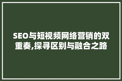 SEO与短视频网络营销的双重奏,探寻区别与融合之路