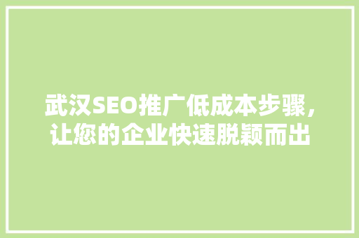 武汉SEO推广低成本步骤，让您的企业快速脱颖而出