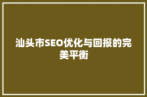 汕头市SEO优化与回报的完美平衡
