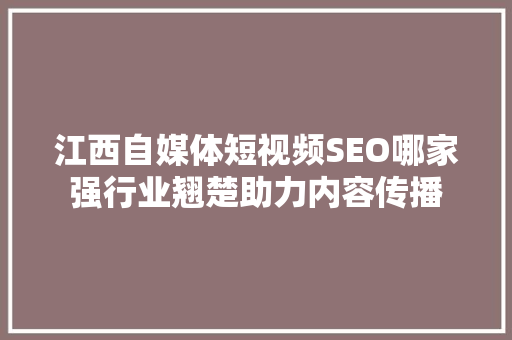 江西自媒体短视频SEO哪家强行业翘楚助力内容传播