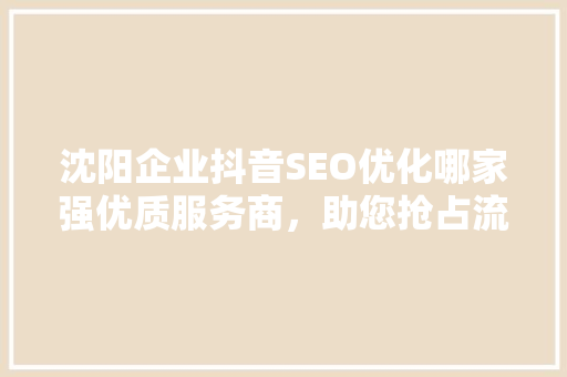 沈阳企业抖音SEO优化哪家强优质服务商，助您抢占流量高地
