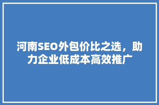 河南SEO外包价比之选，助力企业低成本高效推广