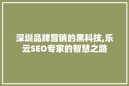 深圳品牌营销的黑科技,乐云SEO专家的智慧之路