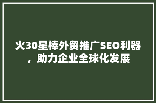火30星棒外贸推广SEO利器，助力企业全球化发展