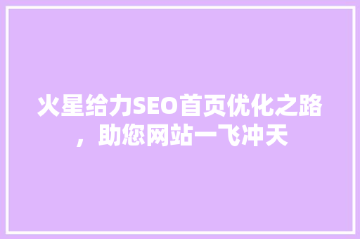 火星给力SEO首页优化之路，助您网站一飞冲天