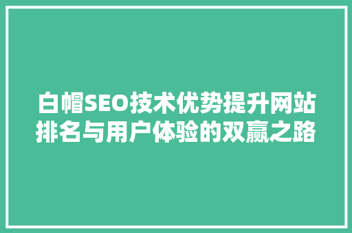 白帽SEO技术优势提升网站排名与用户体验的双赢之路