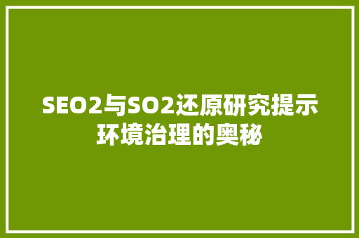 SEO2与SO2还原研究提示环境治理的奥秘