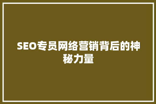 SEO专员网络营销背后的神秘力量