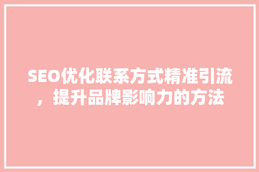 SEO优化联系方式精准引流，提升品牌影响力的方法